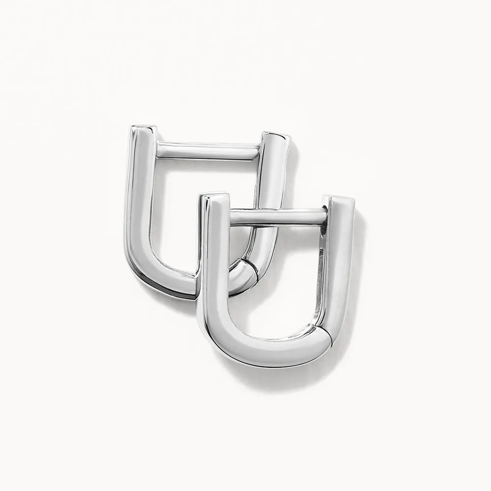 Mini Charm Paperclip Huggie Earrings in Silver