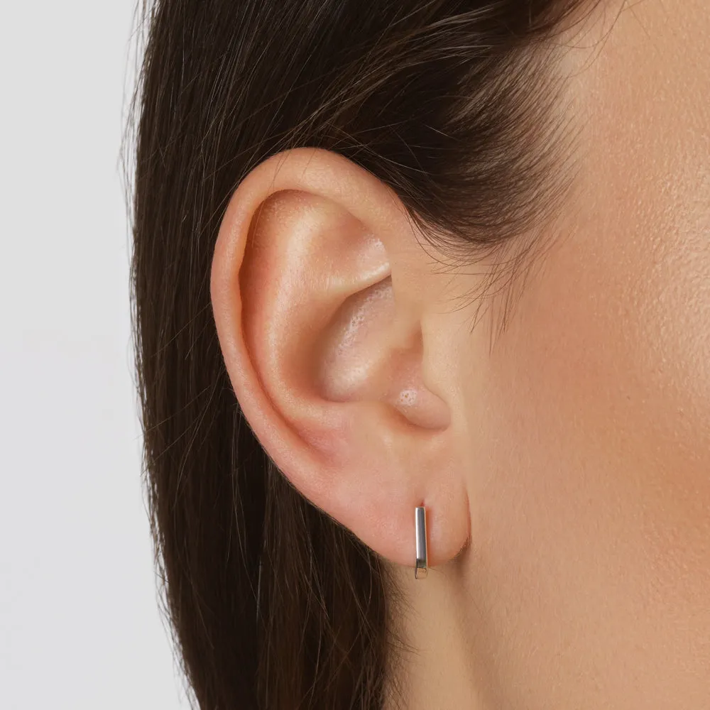 Mini Charm Paperclip Huggie Earrings in Silver
