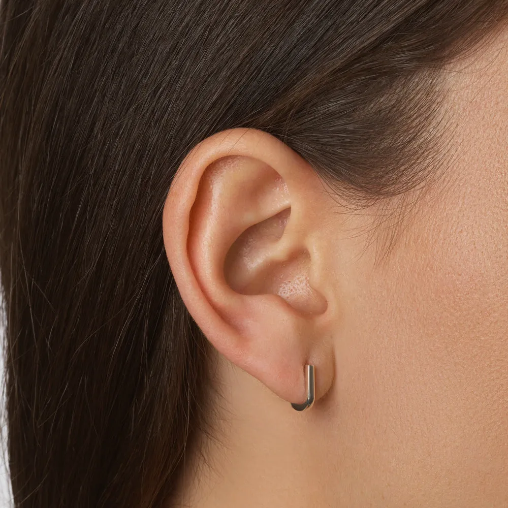 Mini Charm Paperclip Huggie Earrings in Silver