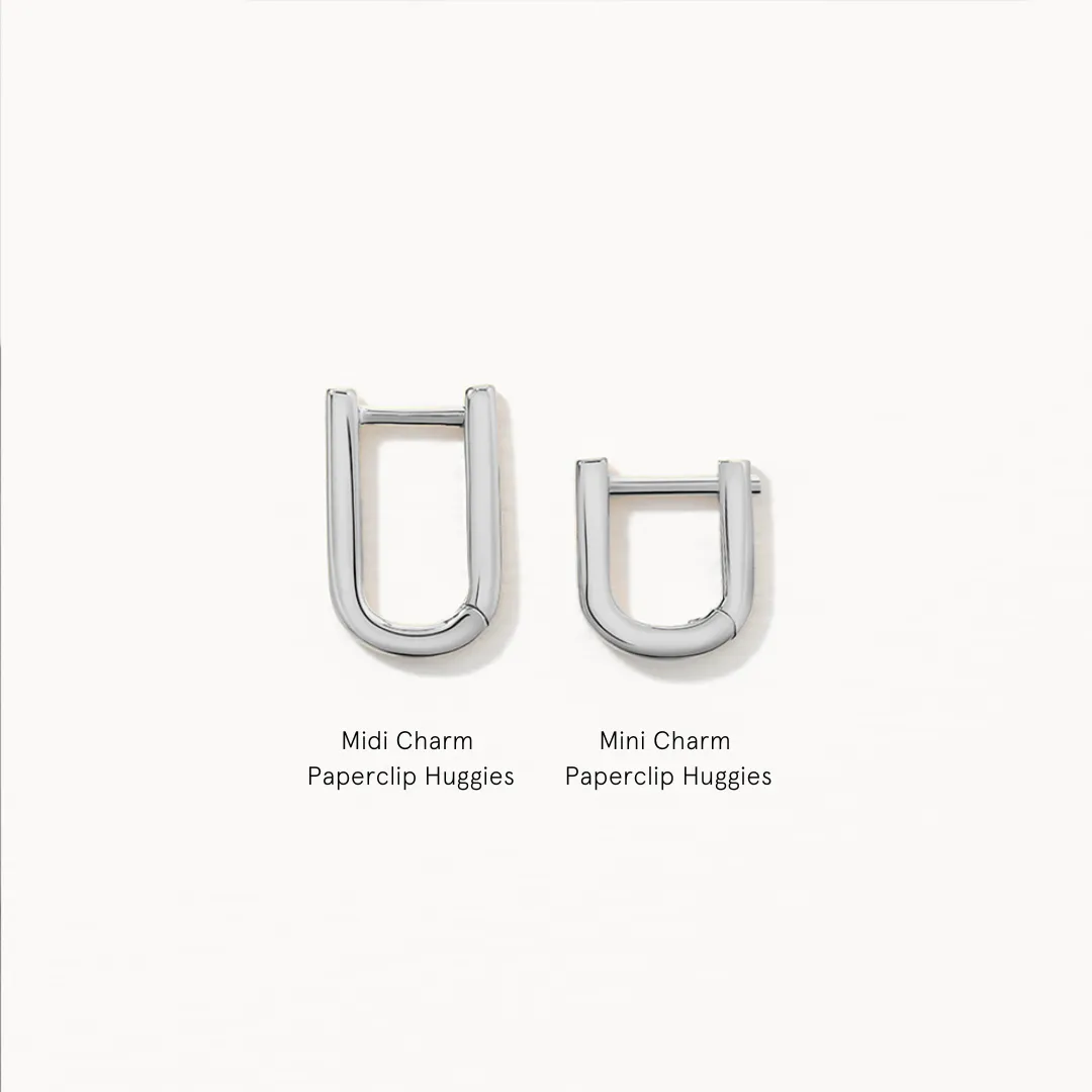 Mini Charm Paperclip Huggie Earrings in Silver
