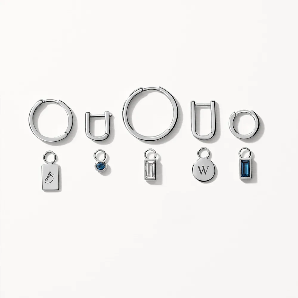 Mini Charm Paperclip Huggie Earrings in Silver