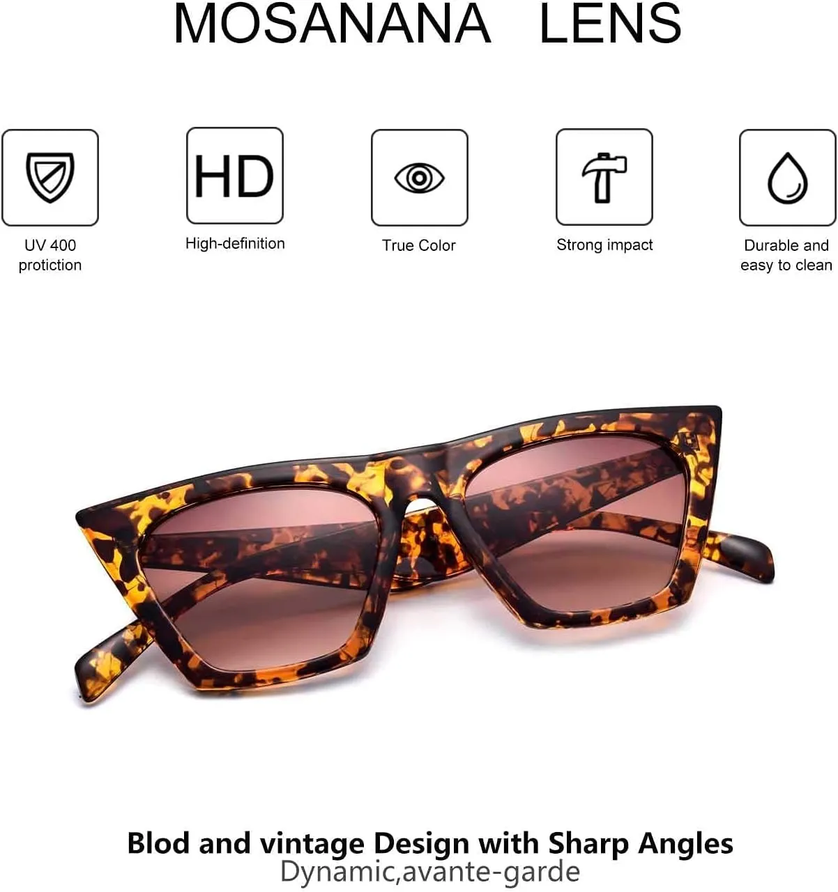 mosanana Square Cat Eye Sunglasses for Women Trendy Retro Cool MS51801