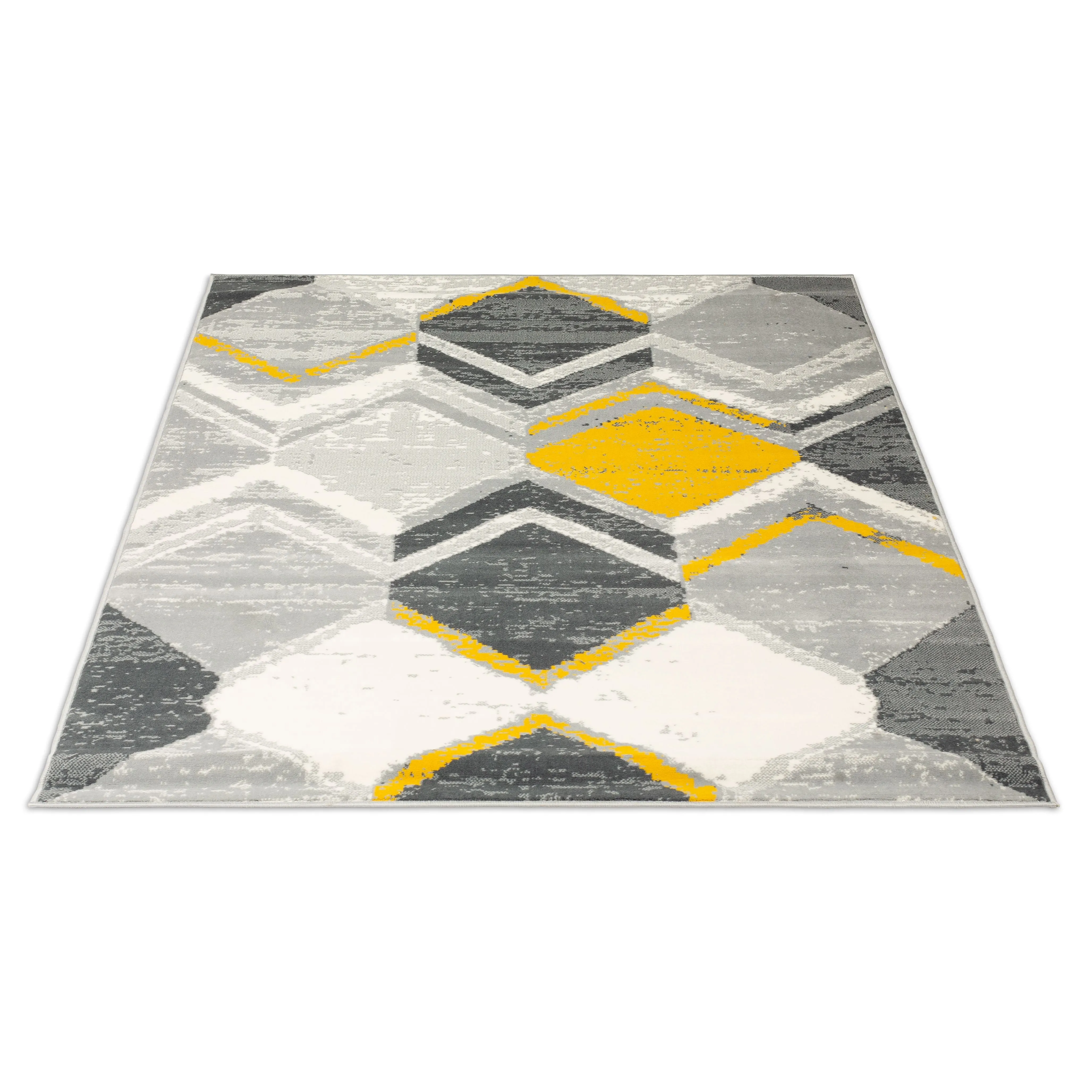 Mustard/Grey Contemporary Geometry Rhombus Design Rug - Texas