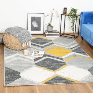 Mustard/Grey Contemporary Geometry Rhombus Design Rug - Texas