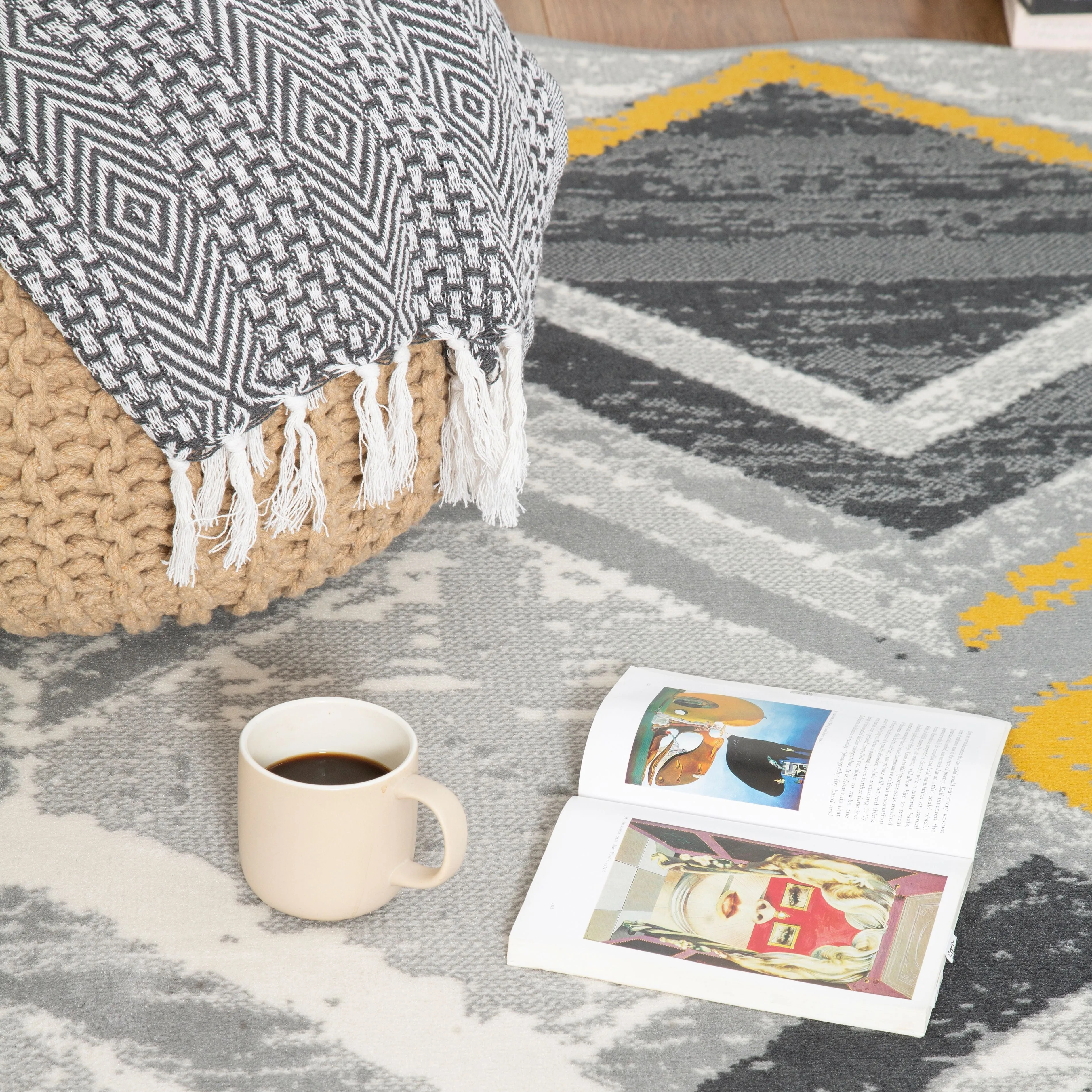 Mustard/Grey Contemporary Geometry Rhombus Design Rug - Texas