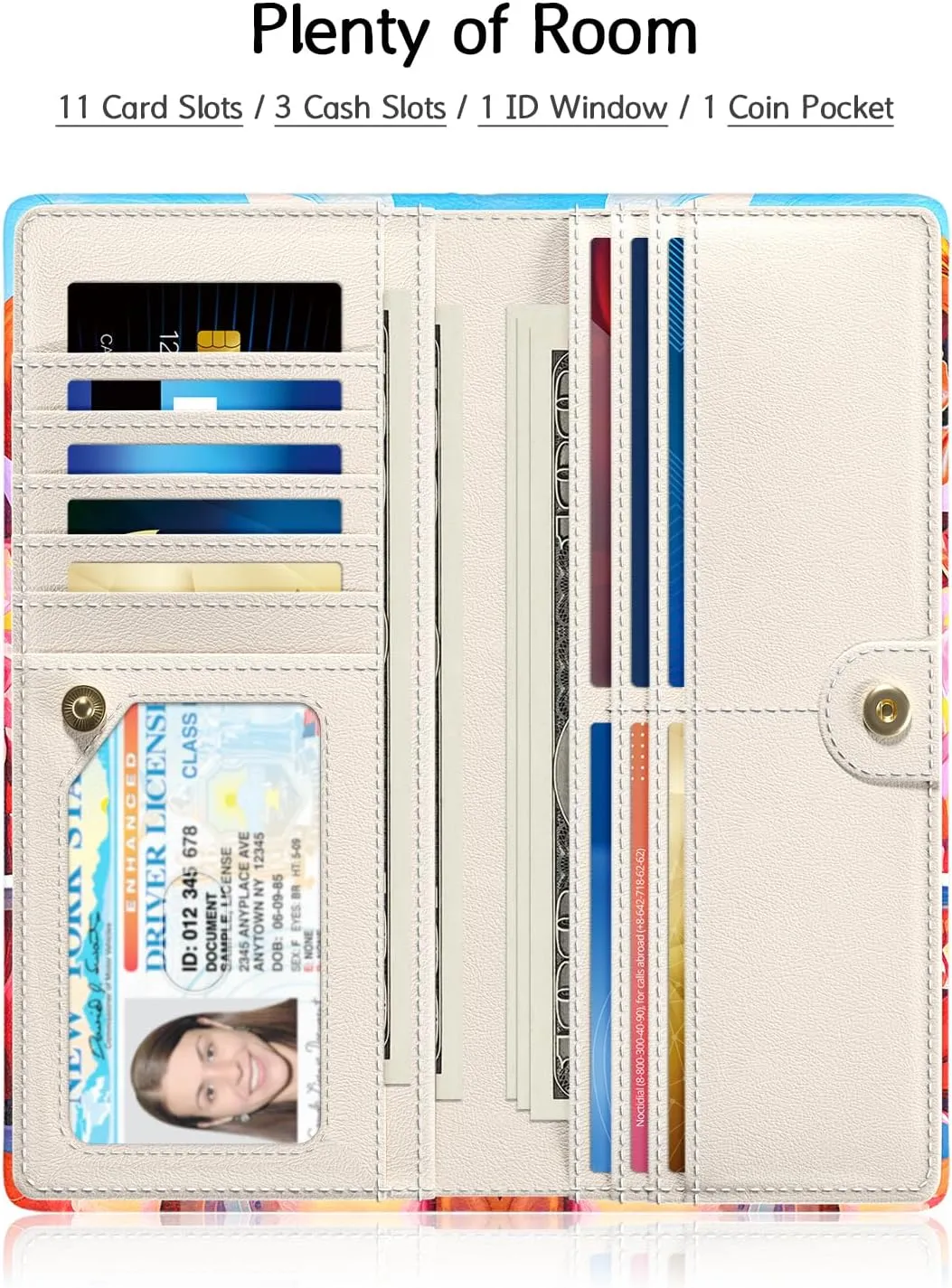 Nipichsha Womens Wallet, RFID Slim Wallets for Women, Thin Ladies Credit Card Holder Purse, Cute Leather Bifold Clutch Billfold with 11 Card Slots & ID Window, Beach Skull