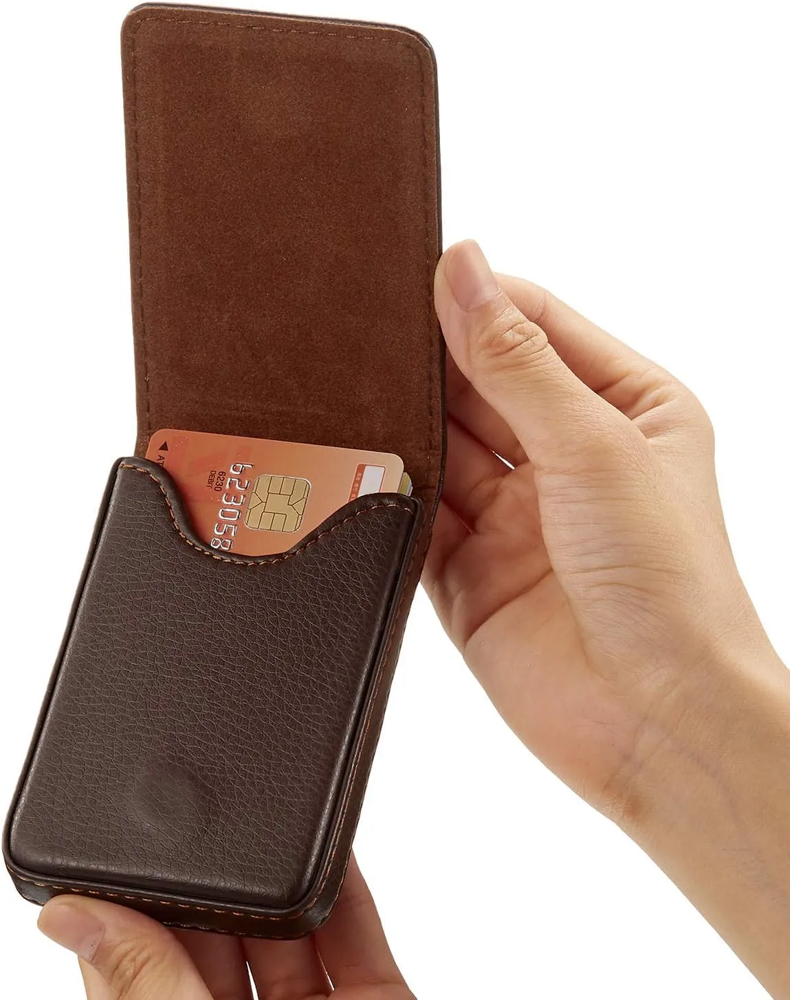 Outus 2 Pieces Business Card Holder, PU Leather Business Card Case Pocket Wallet with Magnetic Shut for Men Women (Black, Coffee)