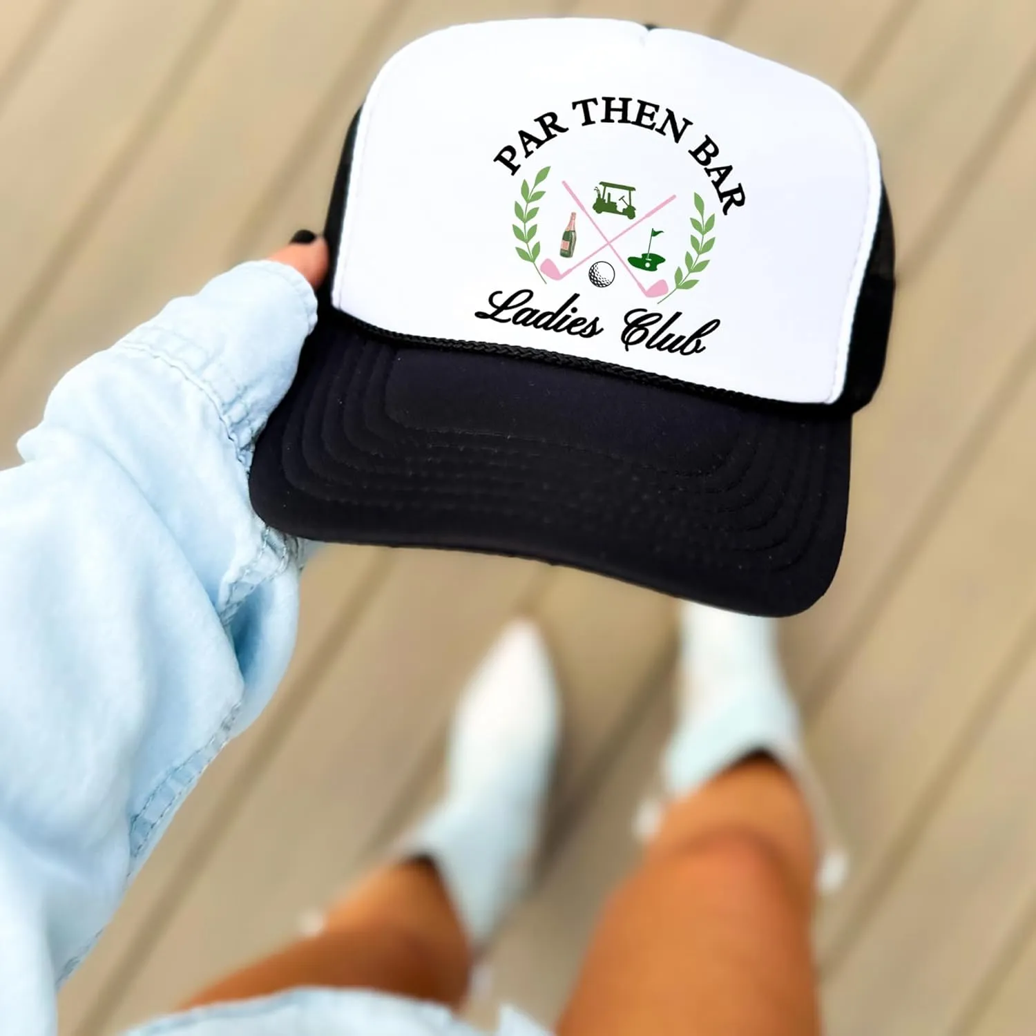 Par Then Bar Ladies Club Funny Golfer Women's Classic 5 Panel Mesh Snap Back Trucker Hat