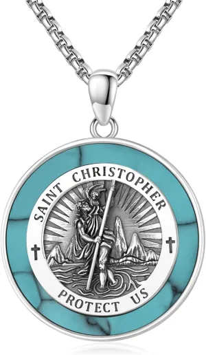 Patron Saint Medal Necklace 925 Sterling Silver Religious Protection Pendant Necklace Catholic Jewelry Gift for Men Women