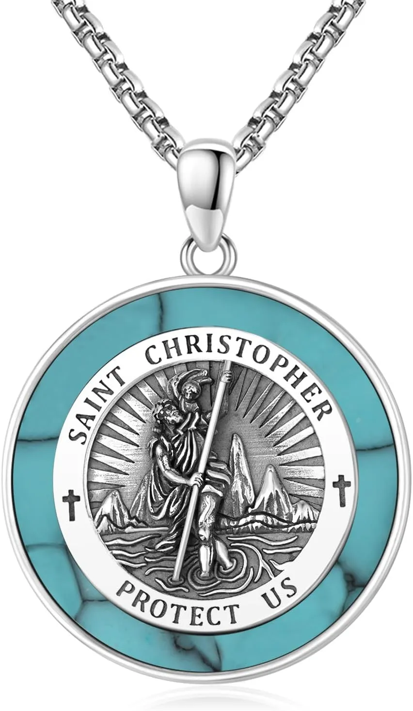 Patron Saint Medal Necklace 925 Sterling Silver Religious Protection Pendant Necklace Catholic Jewelry Gift for Men Women
