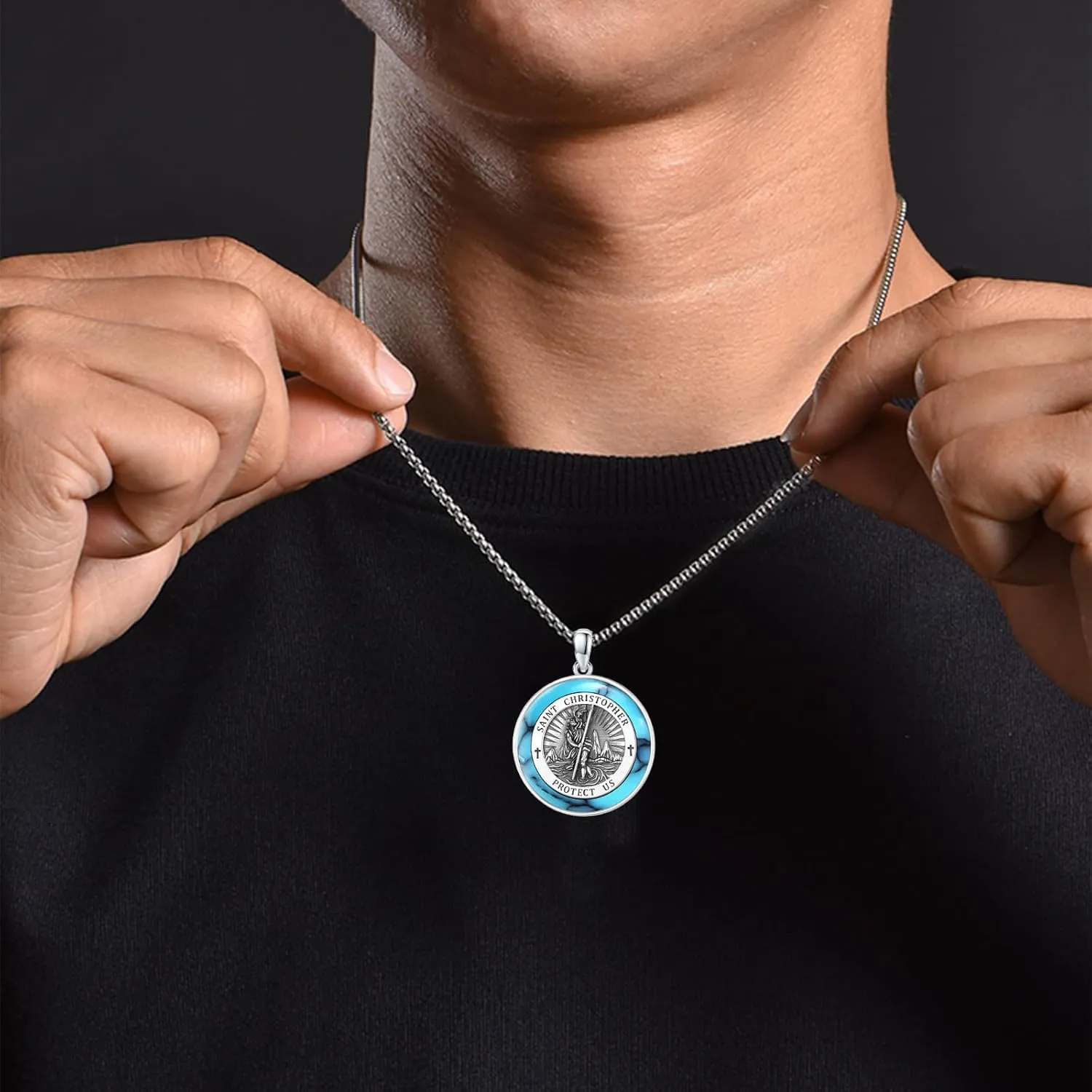Patron Saint Medal Necklace 925 Sterling Silver Religious Protection Pendant Necklace Catholic Jewelry Gift for Men Women