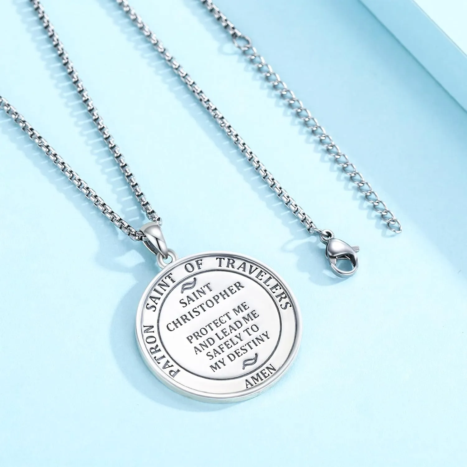 Patron Saint Medal Necklace 925 Sterling Silver Religious Protection Pendant Necklace Catholic Jewelry Gift for Men Women