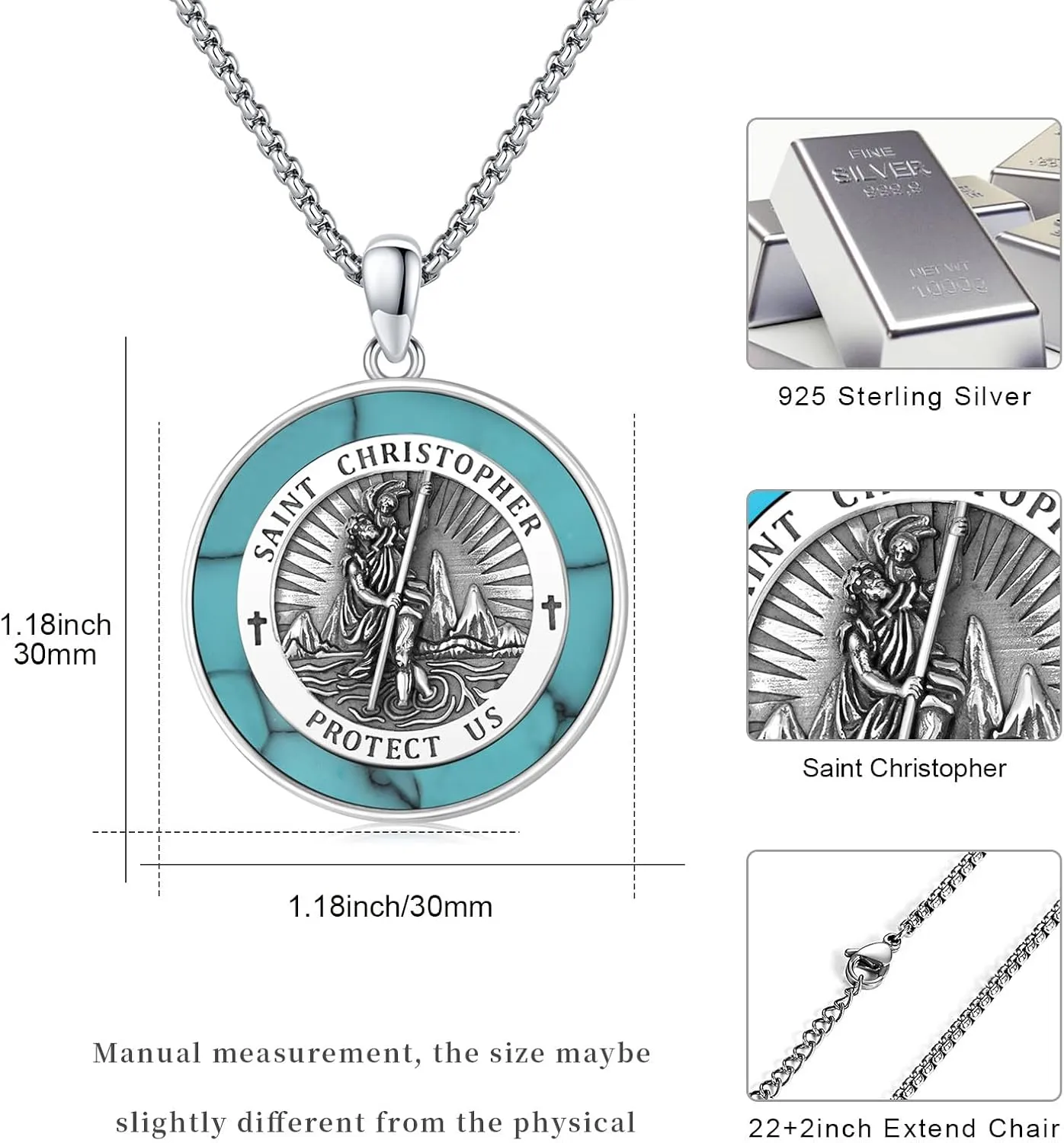 Patron Saint Medal Necklace 925 Sterling Silver Religious Protection Pendant Necklace Catholic Jewelry Gift for Men Women