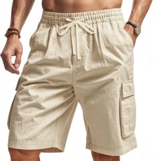 PORCLAY Cargo Shorts for Men Trendy Drawstring Elastic Waist Casual Shorts with Multi Pockets Workout Sport Outdoor