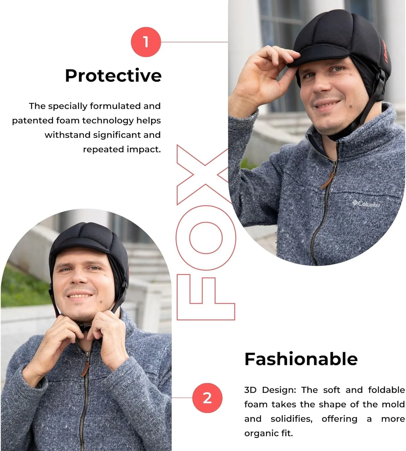 Ribcap Fox Medical Grade Protective Helmet | Black | Soft Helmet for Epilepsy | Protective Helmet for Seizures | Fashionable and No Stigma