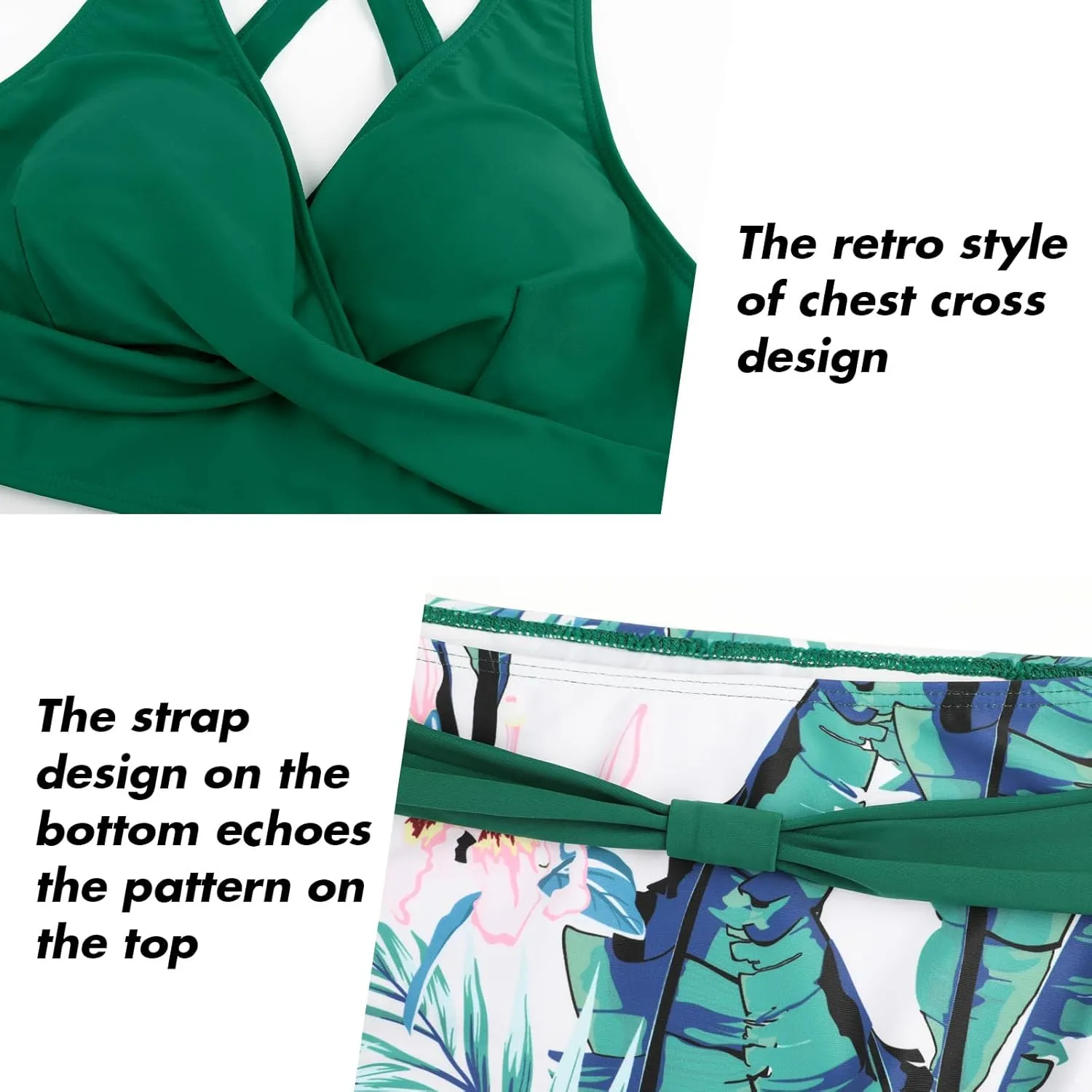 SEAFORM Womens Two Piece Swimsuits Wrap Front Bikini High Waisted Bottom Tummy Control Bathing Suits Vintage Print Swimwear