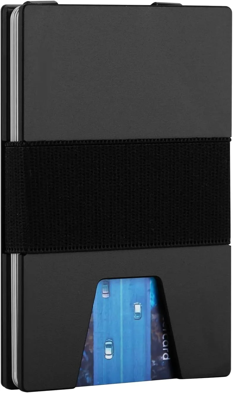 Small Wallet Minimalist Card Holder Aluminum Card Case Womens Slim Front Pocket Wallet Mens Money Clip(Black)