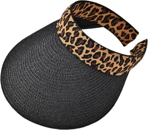 Sun Visor, Ladies Ponytail Wide Brim Straw Headband Visors, Summer Beach Travel Shade Hat with UV Protection for Women