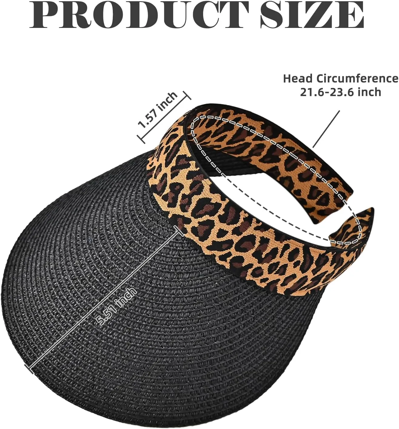 Sun Visor, Ladies Ponytail Wide Brim Straw Headband Visors, Summer Beach Travel Shade Hat with UV Protection for Women