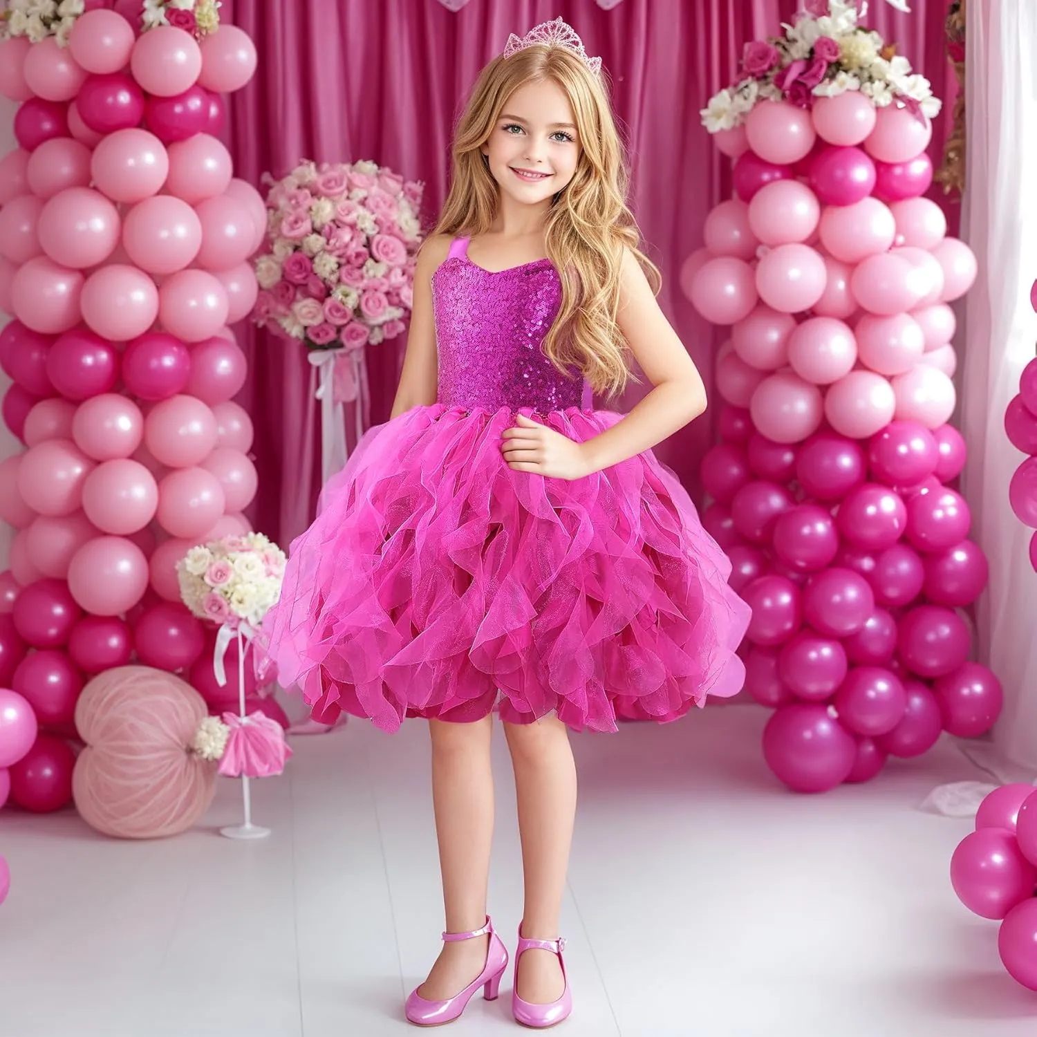 Suppromo Tutu Dress for Girls Sparkly Sequin Tulle Princess Birthday Party Prom Outfit Toddler Girls Sneaker Ball Gown Dress