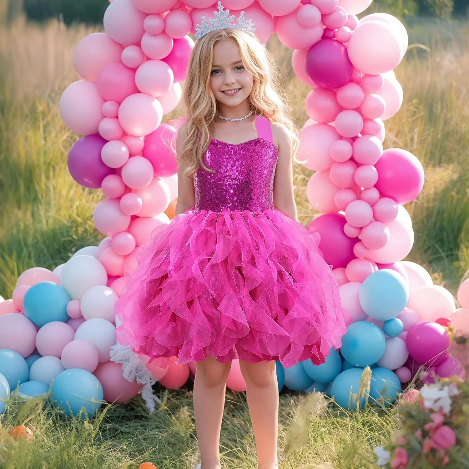 Suppromo Tutu Dress for Girls Sparkly Sequin Tulle Princess Birthday Party Prom Outfit Toddler Girls Sneaker Ball Gown Dress