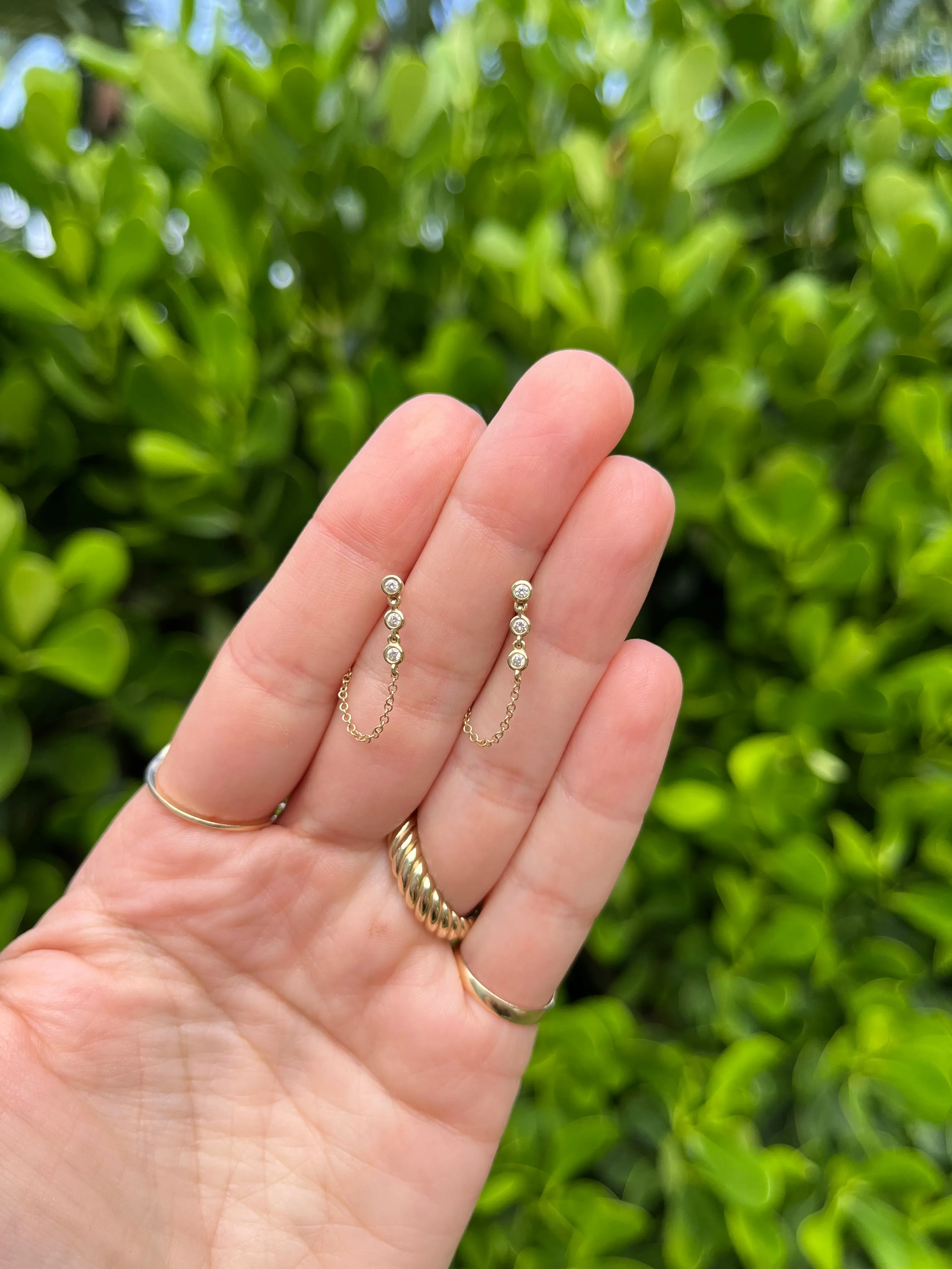 Trio Bezel Diamond Chain Earrings