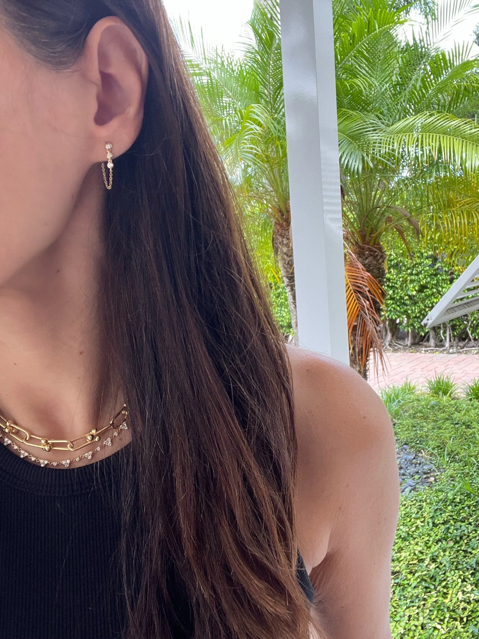 Trio Bezel Diamond Chain Earrings