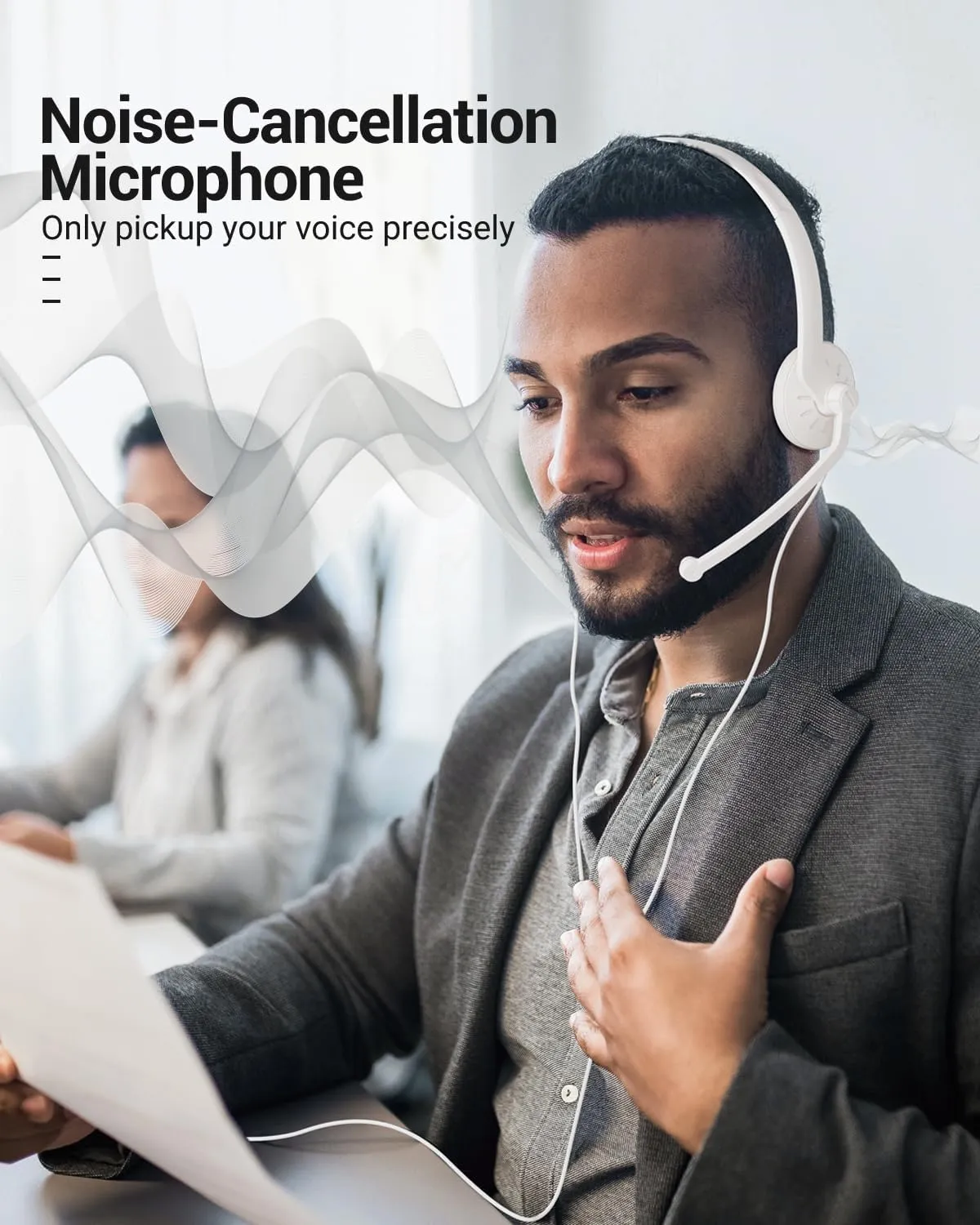 USB Headset with Microphone for PC - Wired Computer Headphones with Noise Cancelling Microphone for Home Office Online Class Skype Zoom Meetings