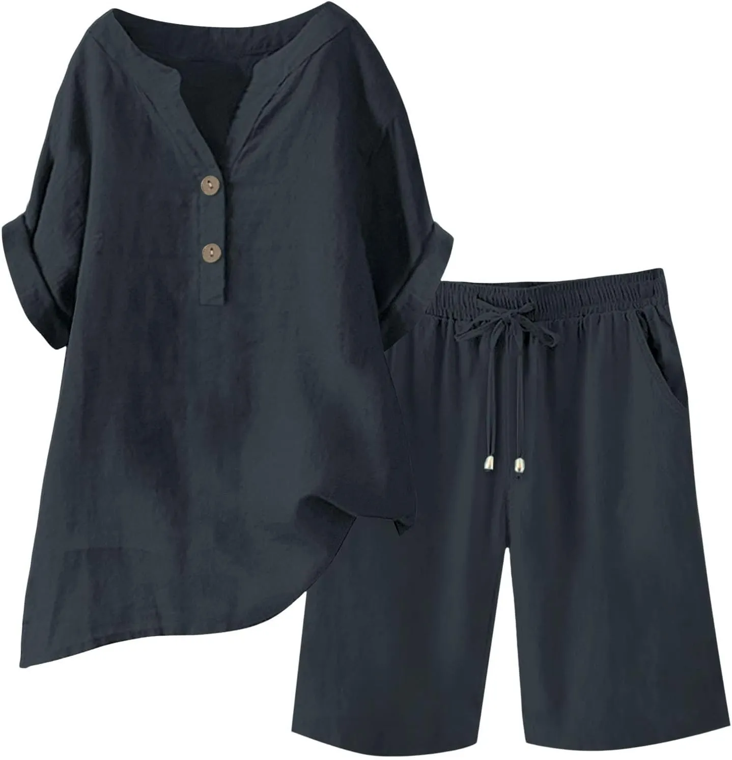 Womens 2 Piece Outfits Two Piece Lounge Set Short Sleeve Tunic Top and Drawstring Shorts Casual Summer Loungewear