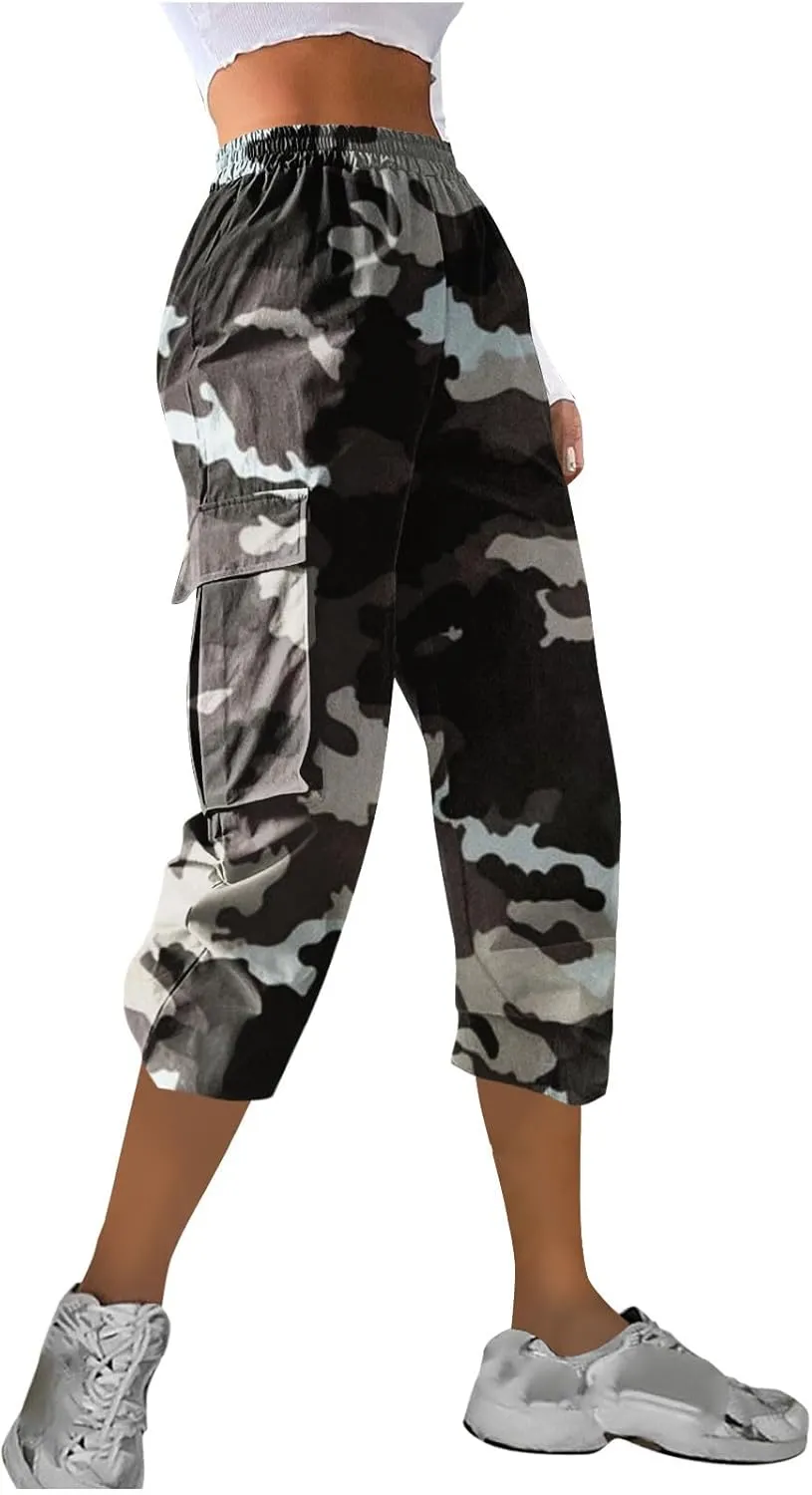 Women's Cargo Capris Hiking Pants Lightweight Outdoor Athletic Travel Casual Loose Fit Camouflage Pants with Pockets