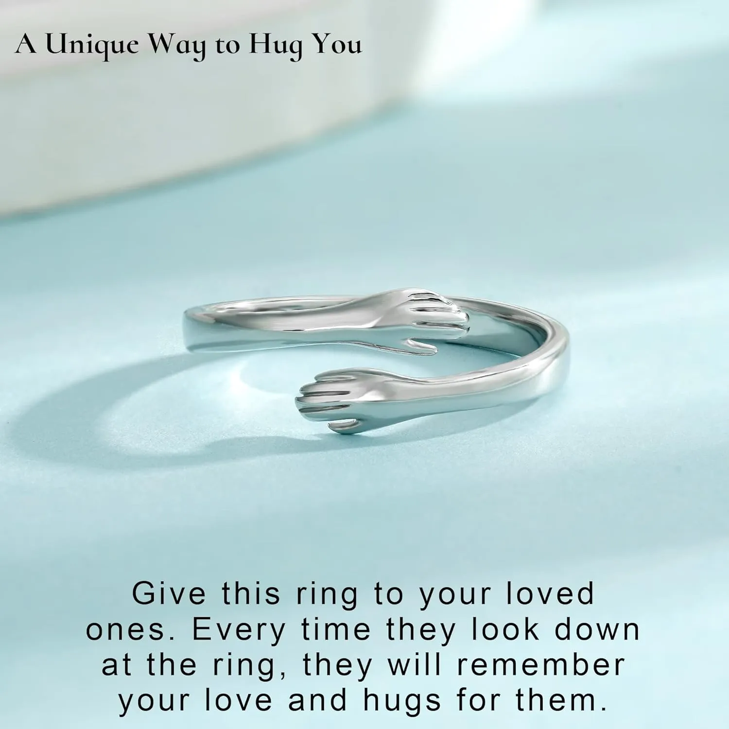 Yesteel S925 Sterling Silver Hug Ring for Women Teen Girls, Adjustable Ring Jewelry Mothers Day Birthday Gifts for Daughters Mom Sister Wife Friends Grandma