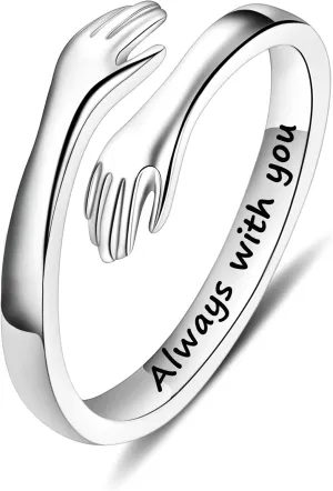 Yesteel S925 Sterling Silver Hug Ring for Women Teen Girls, Adjustable Ring Jewelry Mothers Day Birthday Gifts for Daughters Mom Sister Wife Friends Grandma