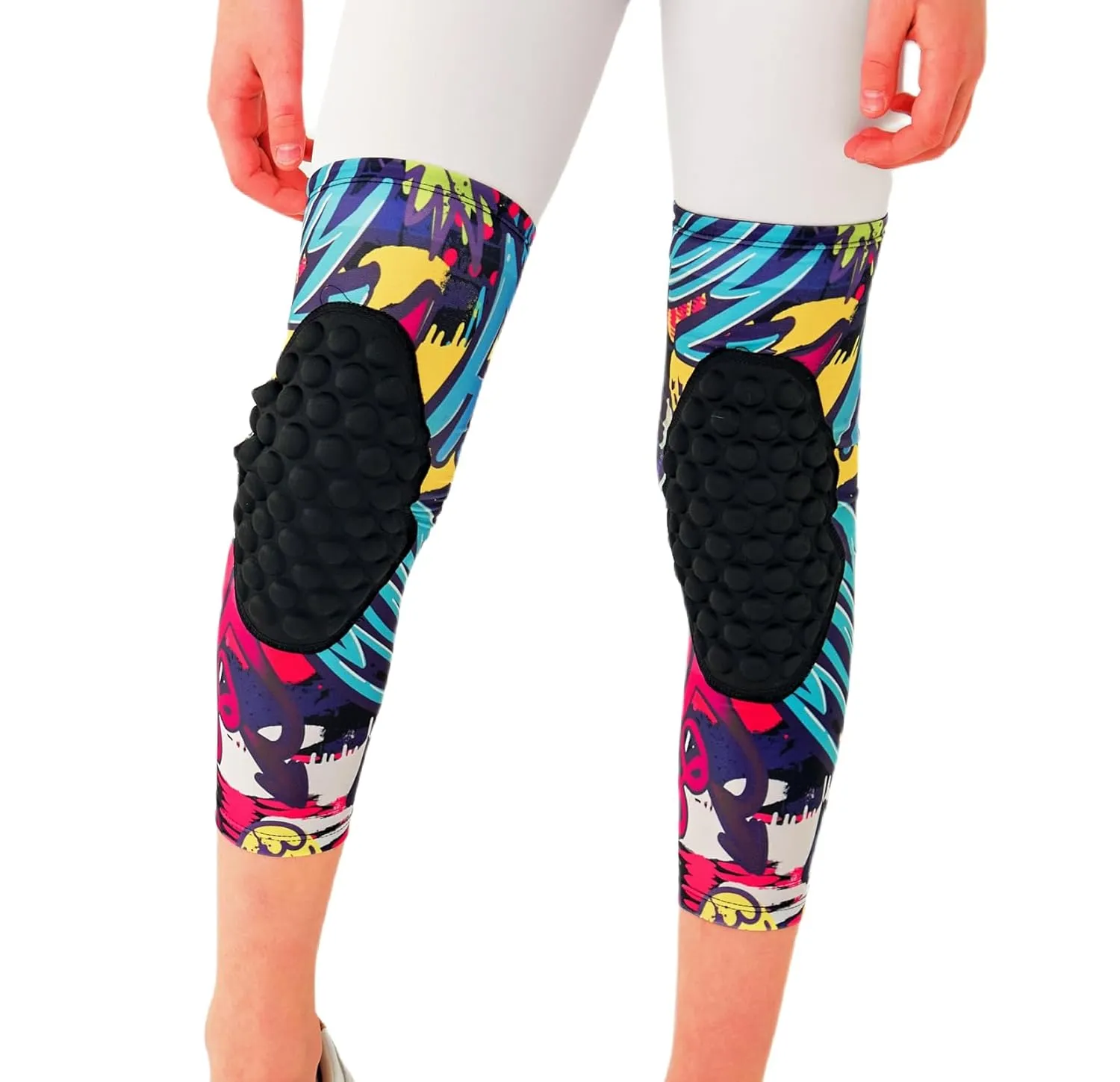 Youth Kids Long Knee Support Sleeves for Volleyball, Baseball, Football, Wrestling, Sports Running, 1 Pair Pink YM